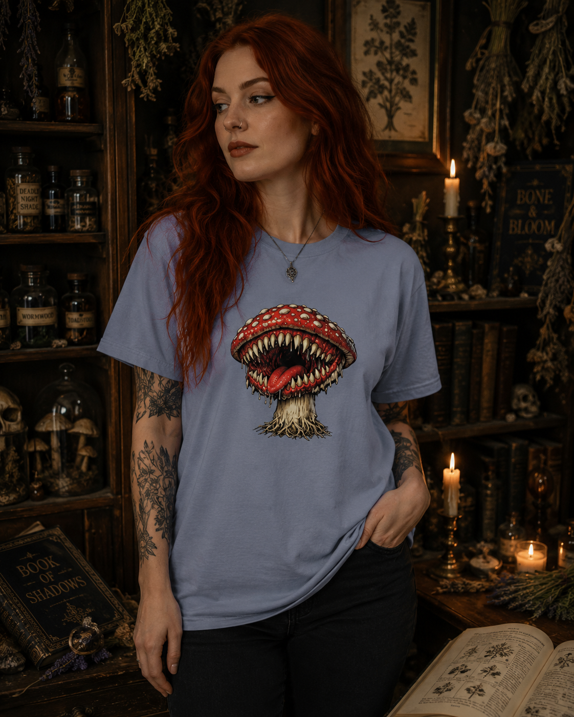 Horror Mushroom T-Shirt, Carnivorous Mushroom Graphic Tee, Gothic Nature Shirt, Creepy Forest Monster, Halloween Gift