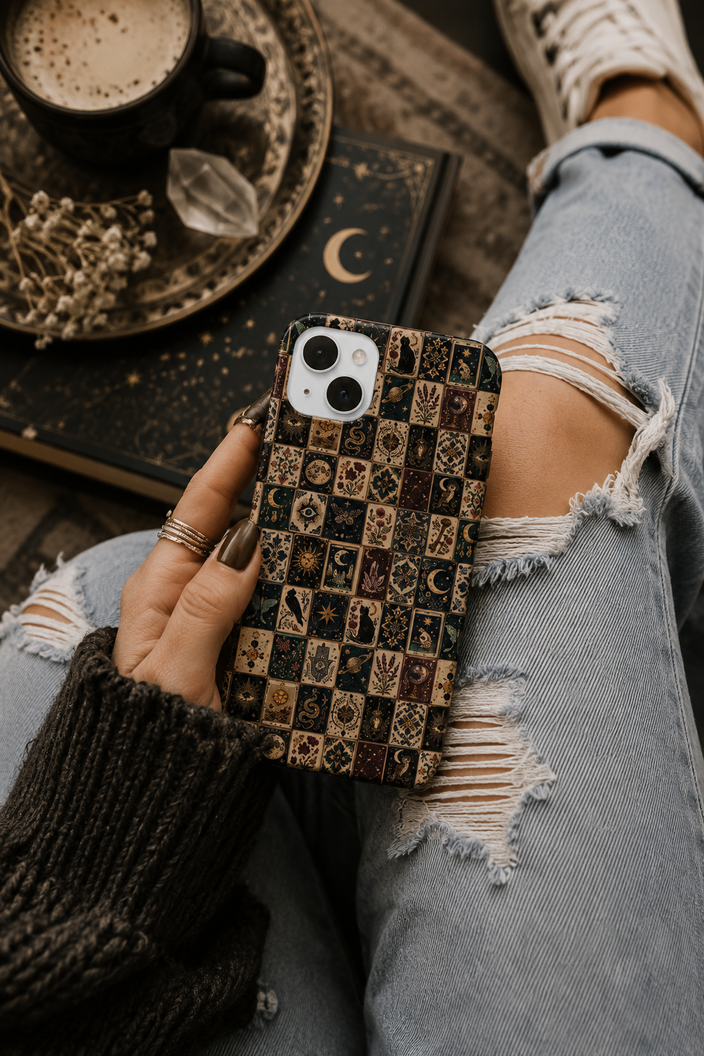 Celestial Tarot Mosaic Phone Case, Vintage Tile MagSafe iPhone Case
