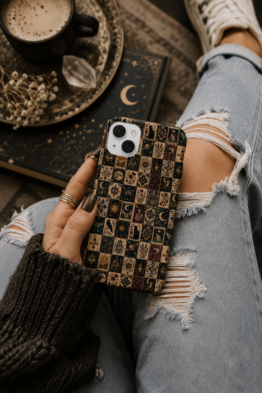 Celestial Tarot Mosaic Phone Case, Vintage Tile MagSafe iPhone Case