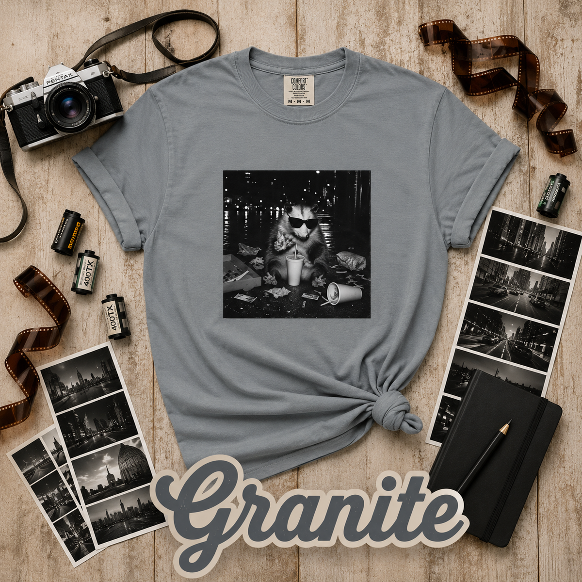Funny Opossum Sunglasses Pizza Graphic T-Shirt