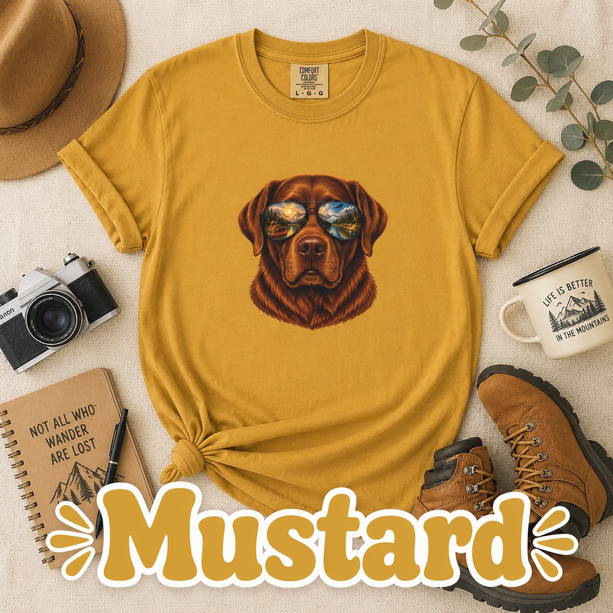 Chocolate Labrador Retriever Shirt, Dog with Sunglasses Tee, Lab Lover Gift, Adventure Dog Shirt, Hiking Tee, Comfort Colors