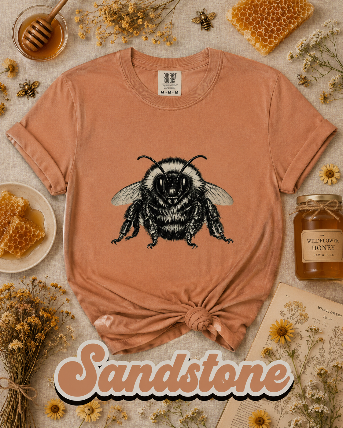 Vintage Bumblebee Botanical Illustration Graphic T-Shirt