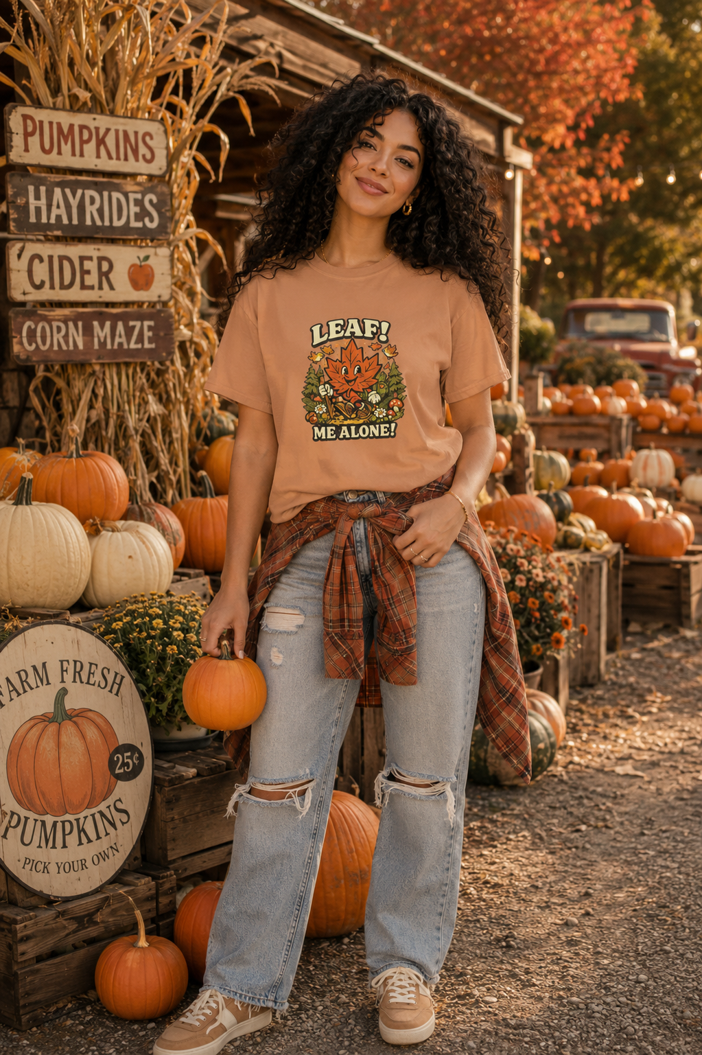 Leaf Me Alone Funny Fall Hiking Graphic T-Shirt