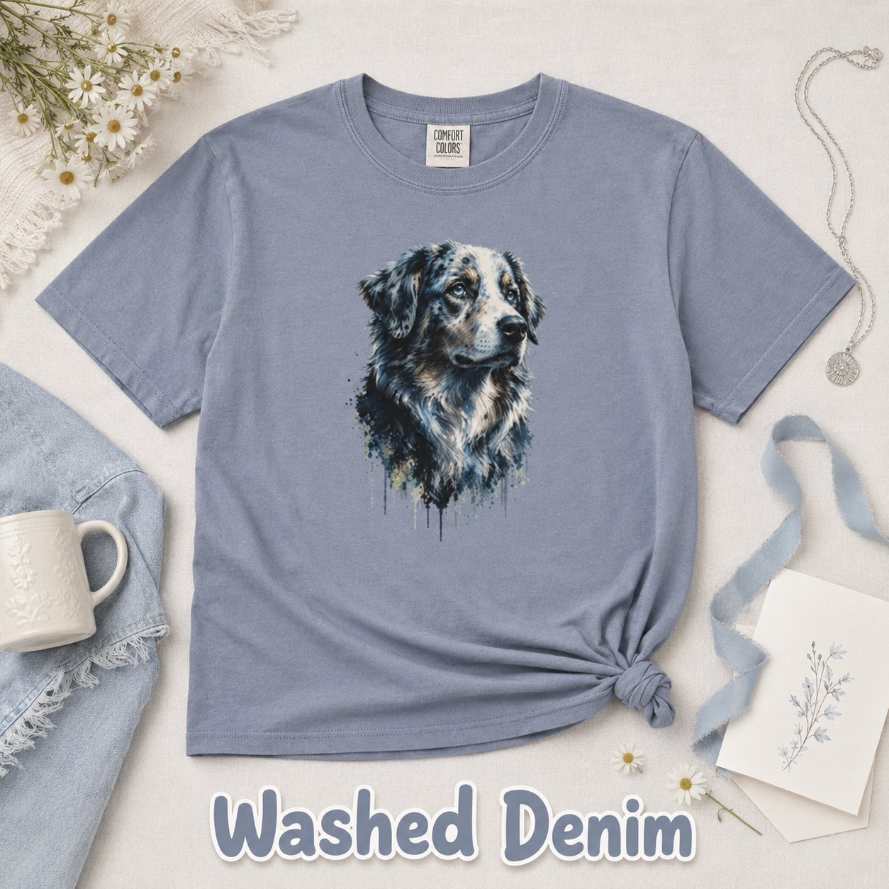 Australian Shepherd Shirt, Aussie Dog Graphic Tee, Dog Lover Gift, Artistic Pet Portrait T-Shirt, Western Farm Dog Comfort Colors Tee