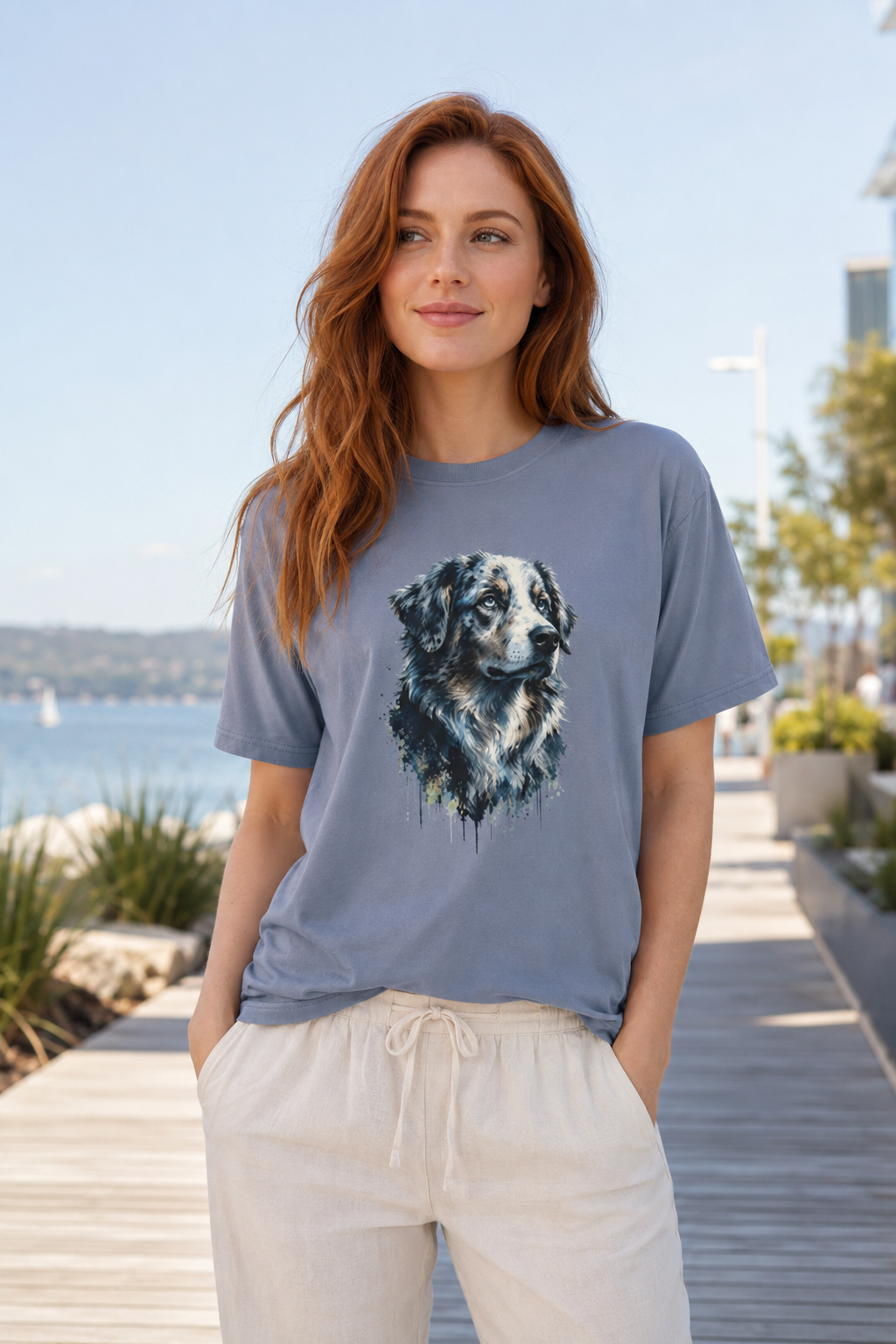 Australian Shepherd Shirt, Aussie Dog Graphic Tee, Dog Lover Gift, Artistic Pet Portrait T-Shirt, Western Farm Dog Comfort Colors Tee