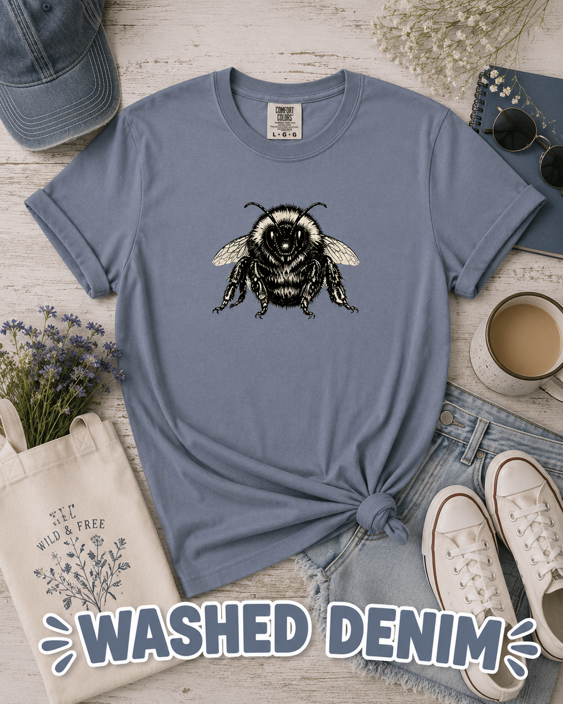 Vintage Bumble Bee Botanical Graphic T-Shirt | Nature Lover & Gardener Tee