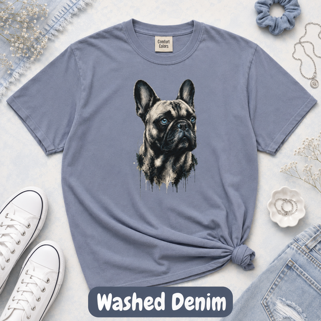 French Bulldog Portrait T-Shirt, Artistic Frenchie Graphic Tee, Dog Lover Shirt, French Bulldog Mom Dad Gift, Pet Owner T-Shirt