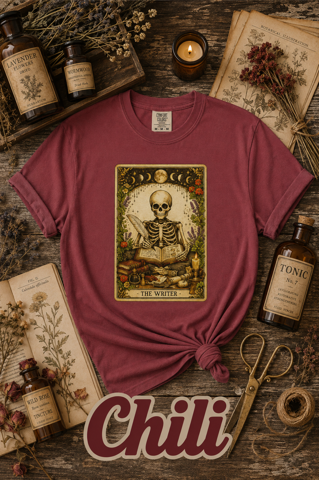 The Writer Skeleton Tarot Card Graphic T-Shirt