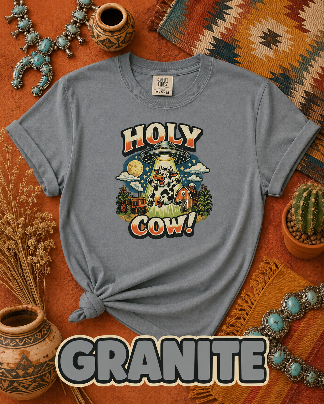 Holy Cow UFO Alien Abduction Funny Graphic T-Shirt