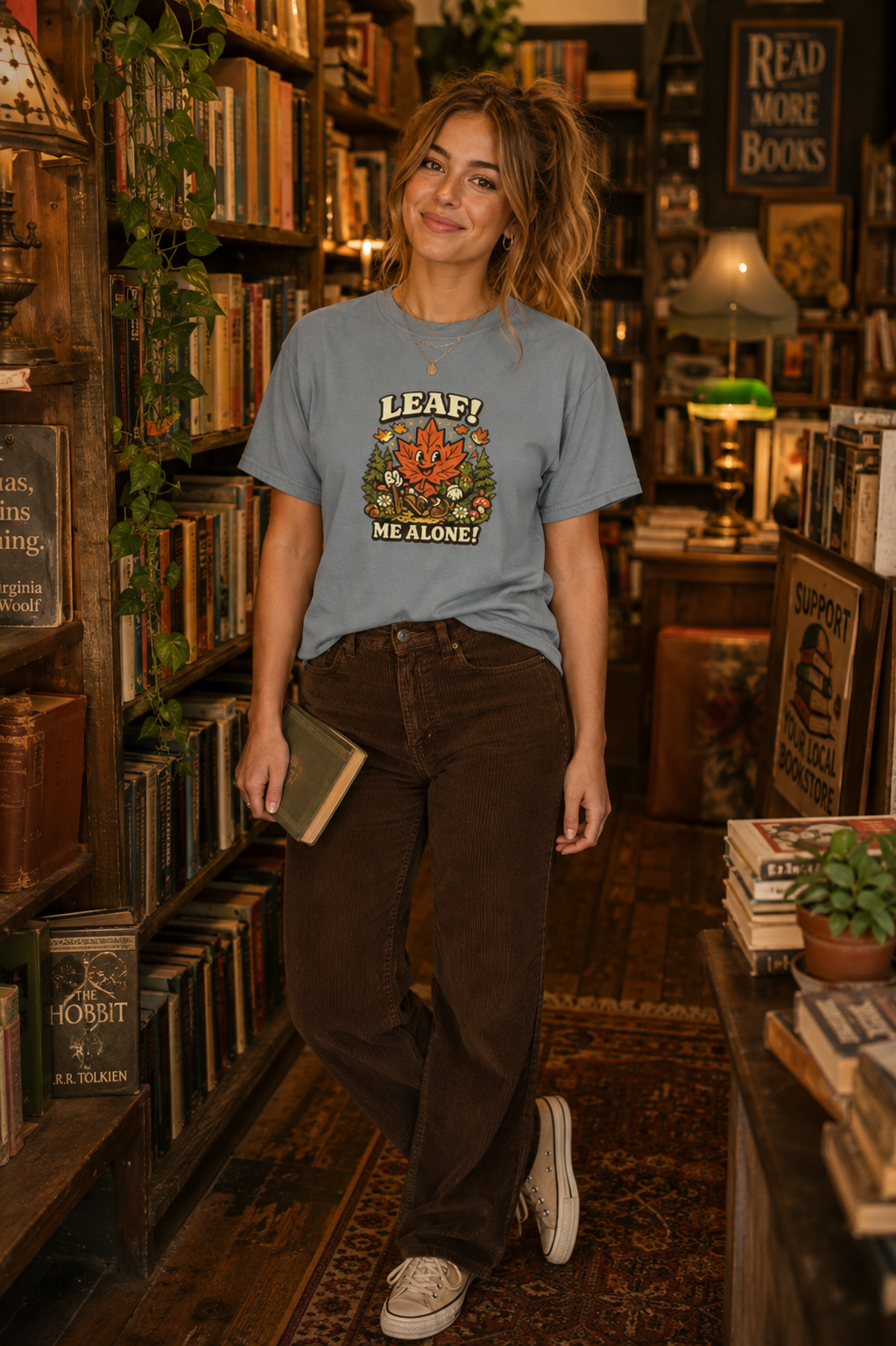 Leaf Me Alone Funny Fall Hiking Graphic T-Shirt