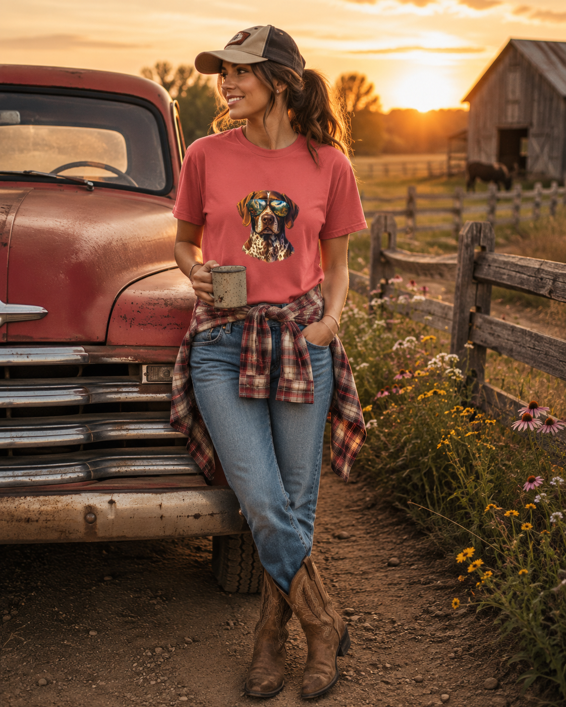 Adventure German Shorthaired Pointer Graphic T-Shirt | Scenic Aviator Dog Lover Tee | Outdoors & Hunting Dog Shirt