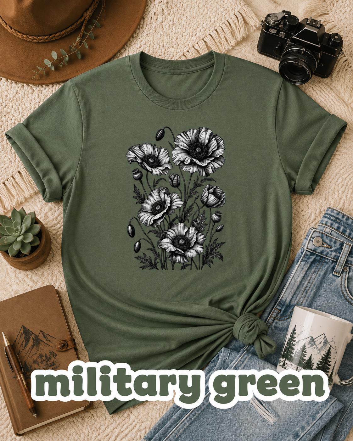 Vintage Poppy Flower T-Shirt | Botanical Floral Graphic Tee
