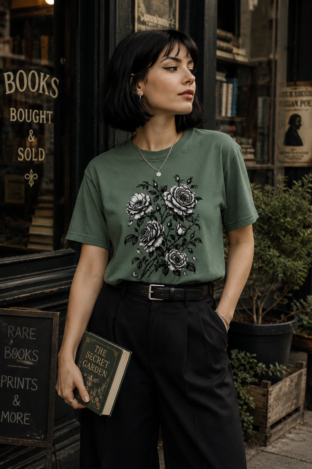 Vintage Rose T-Shirt | Black & White Botanical Floral Tee