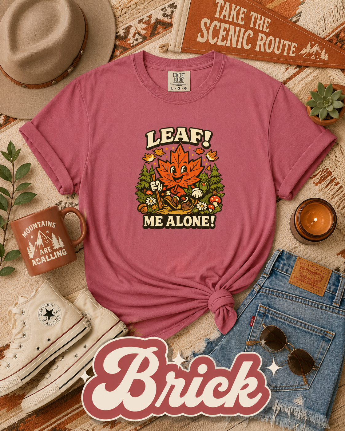 Leaf Me Alone Funny Fall Hiking Graphic T-Shirt