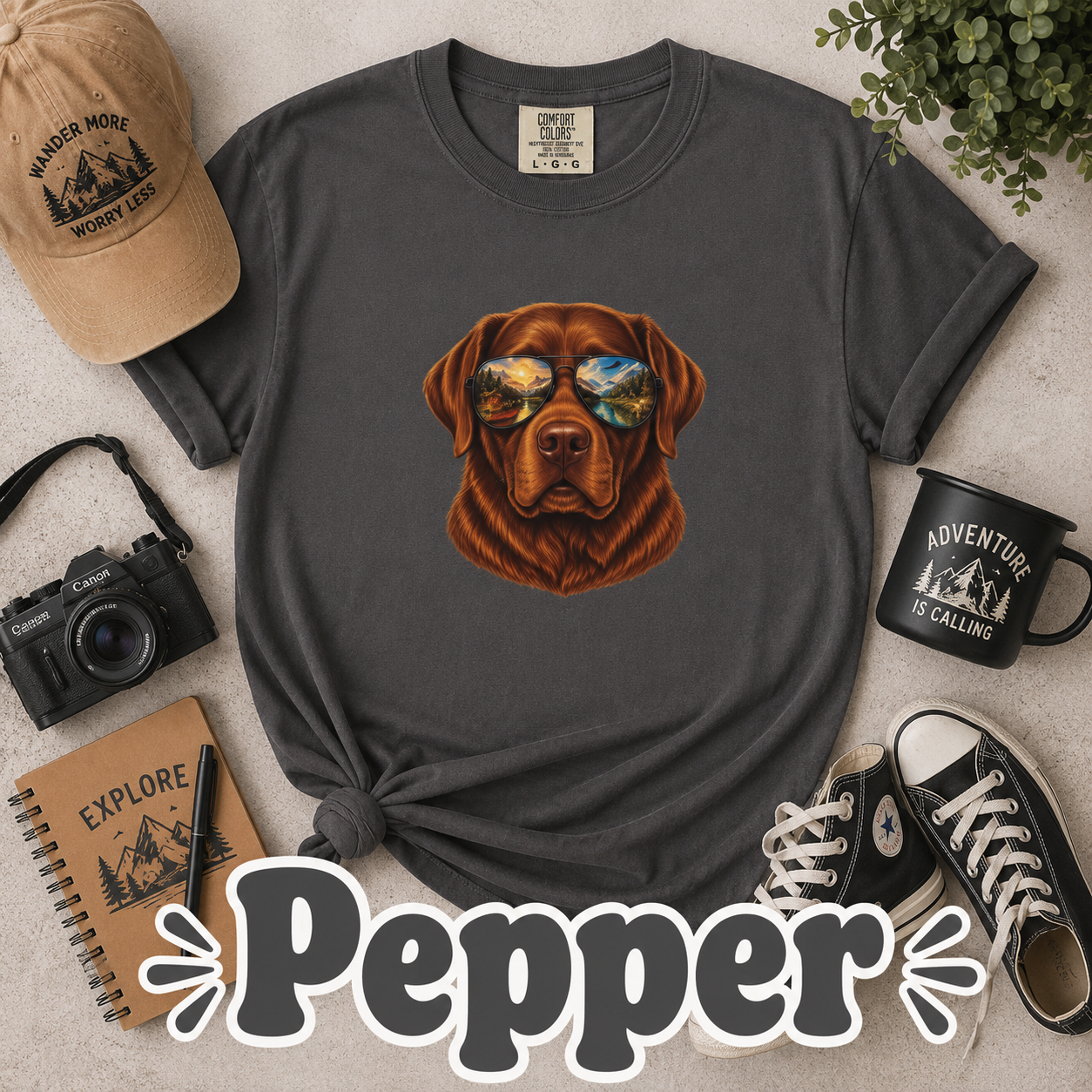 Chocolate Labrador Retriever Shirt, Dog with Sunglasses Tee, Lab Lover Gift, Adventure Dog Shirt, Hiking Tee, Comfort Colors