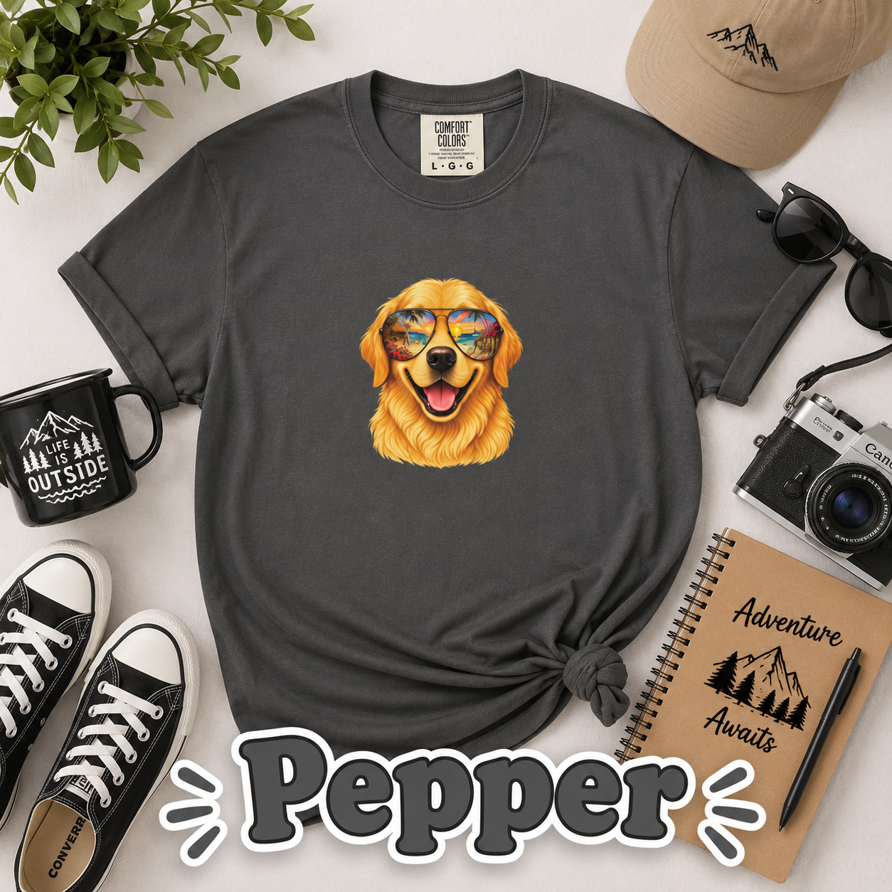Golden Retriever Beach Shirt, Funny Dog Lover T-Shirt, Golden Retriever Sunglasses Tee, Summer Vacation Gift, Cute Pet Graphic Tee