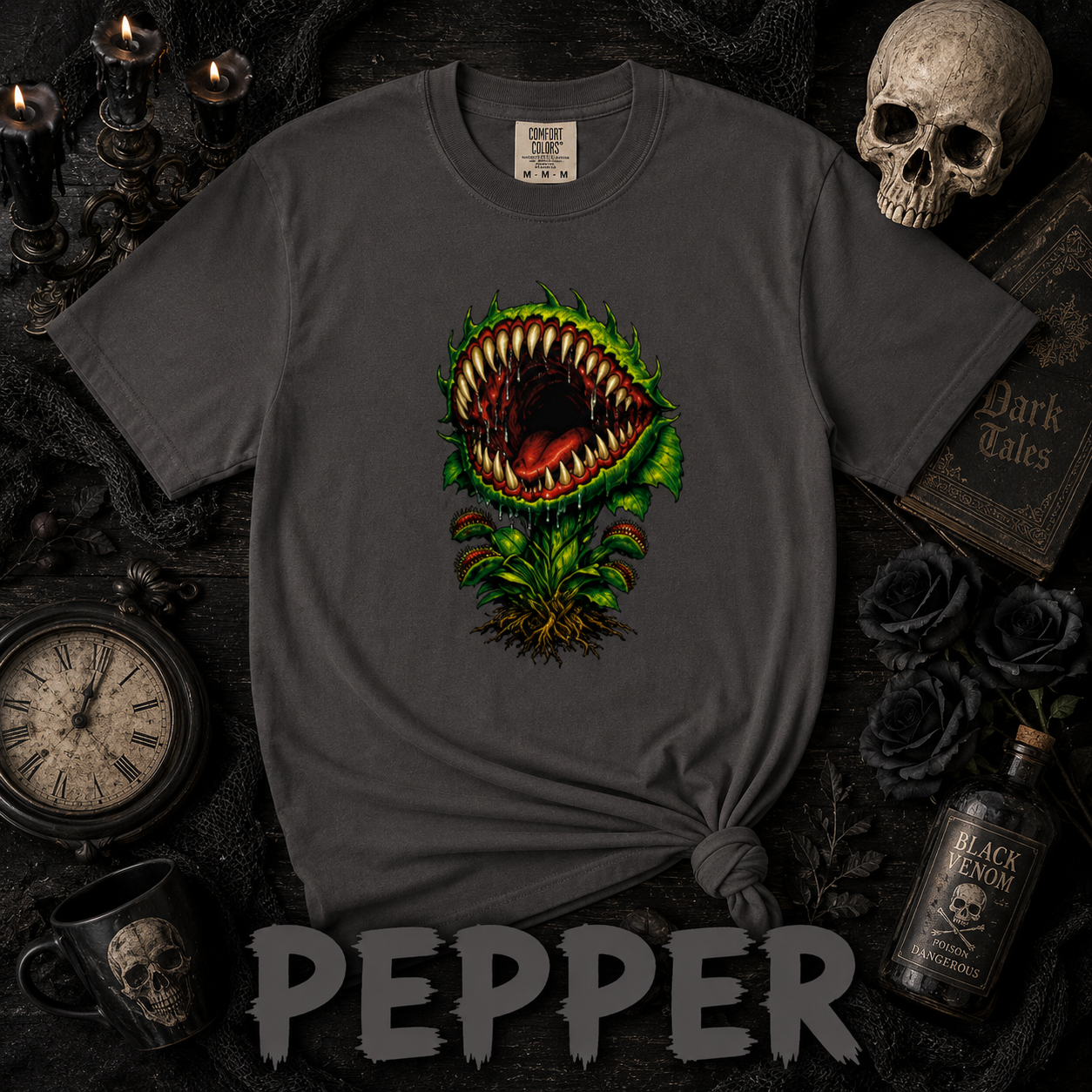 Carnivorous Venus Flytrap T-Shirt | Horror Plant Graphic Tee | Gothic Botanical Shirt | Spooky Halloween Gift for Plant Lovers