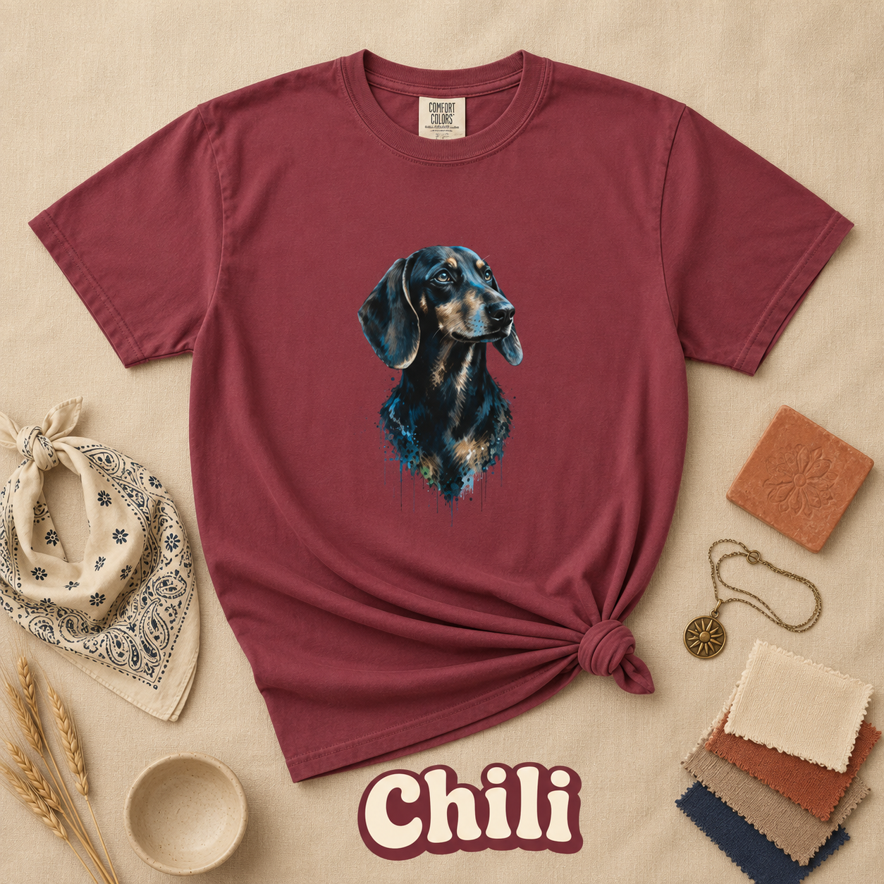 Dachshund Comfort Colors Shirt, Black and Tan Wiener Dog Graphic Tee, Artistic Dog Portrait T-Shirt, Gift for Dachshund Lovers