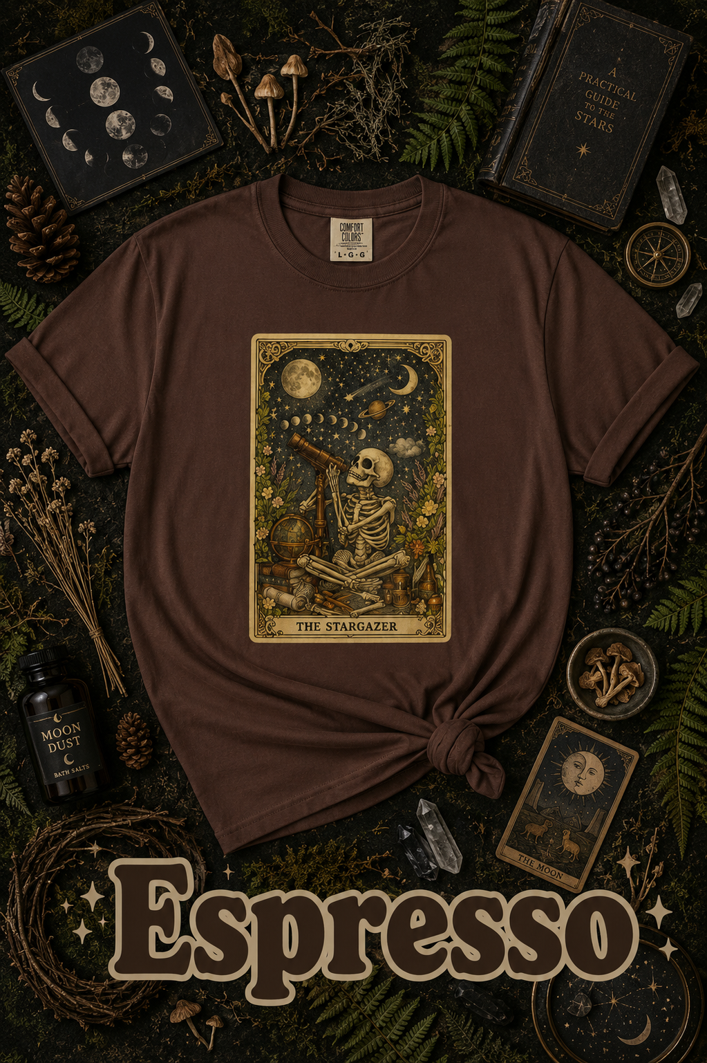 The Stargazer Skeleton Celestial Tarot Graphic T-Shirt