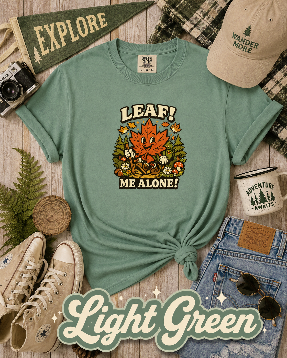 Leaf Me Alone Funny Fall Hiking Graphic T-Shirt