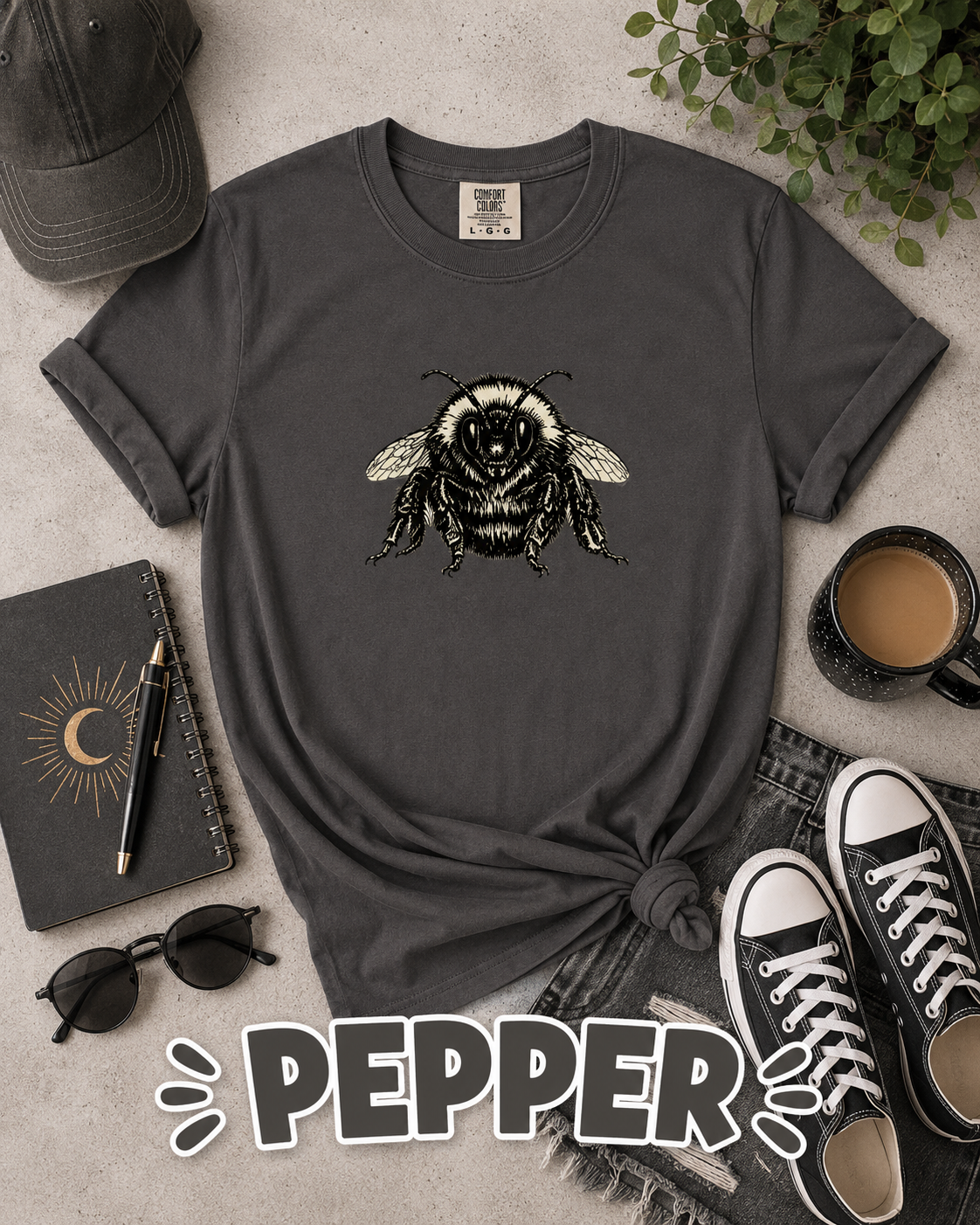 Vintage Bumble Bee Botanical Graphic T-Shirt | Nature Lover & Gardener Tee