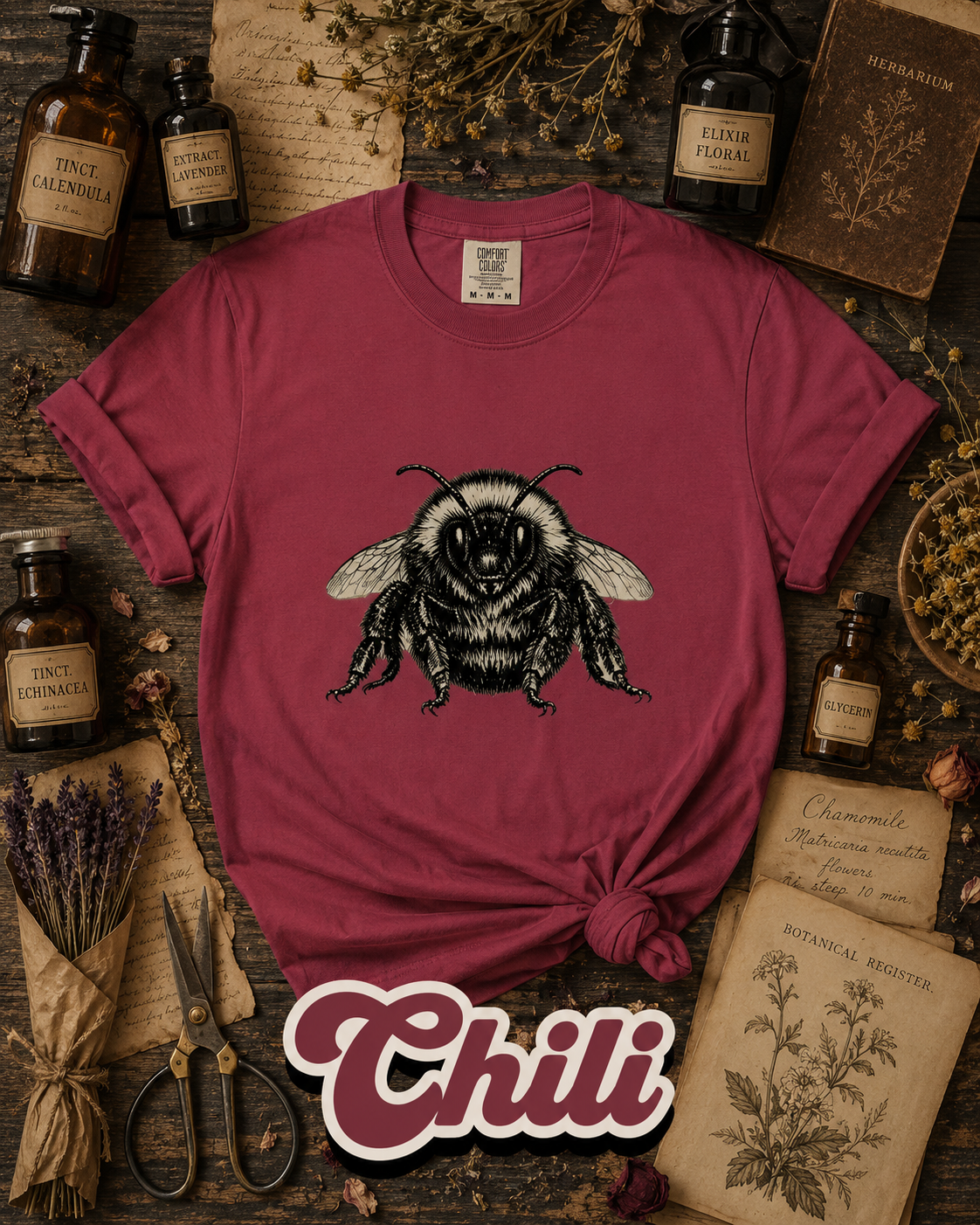 Vintage Bumblebee Botanical Illustration Graphic T-Shirt