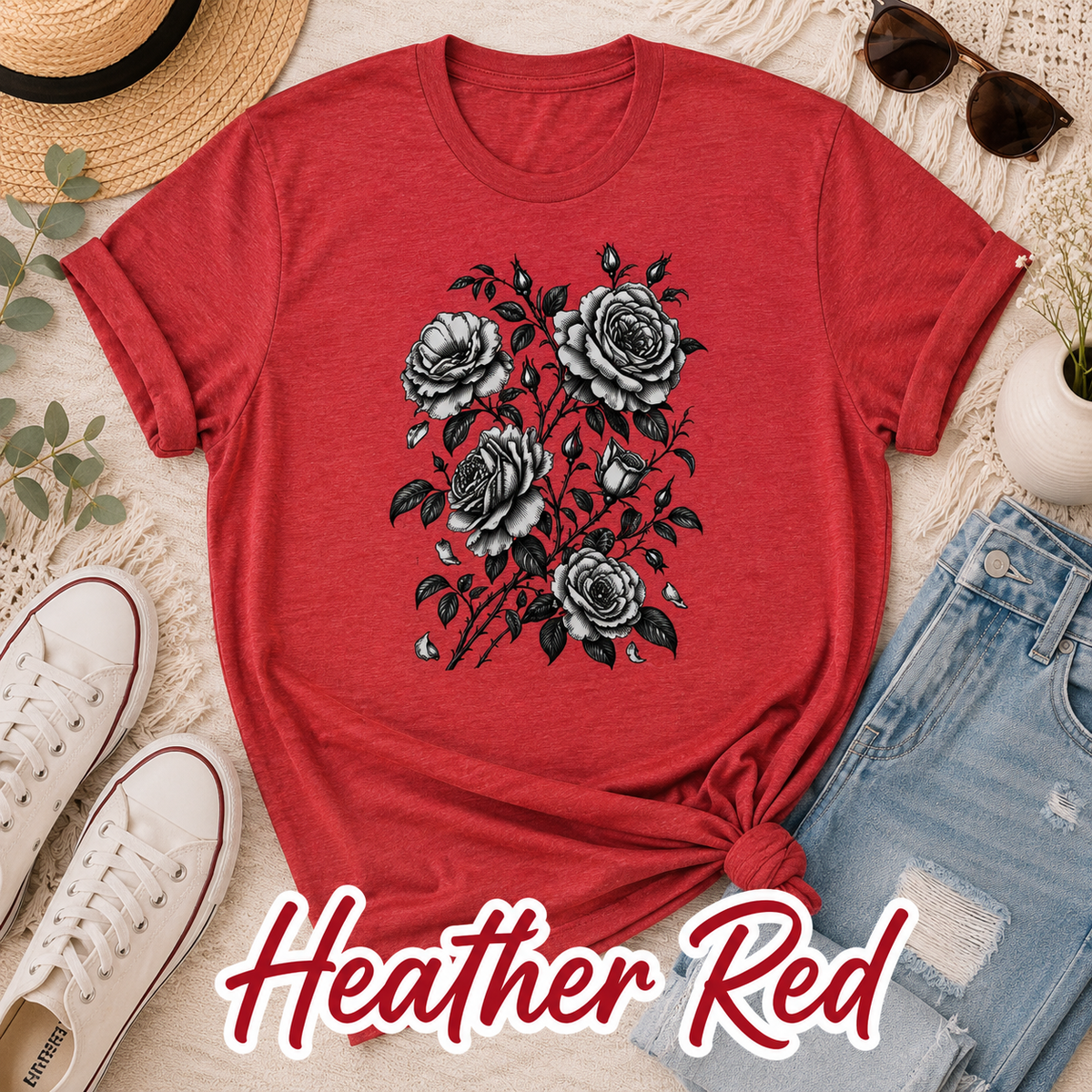Vintage Rose T-Shirt | Black & White Botanical Floral Tee