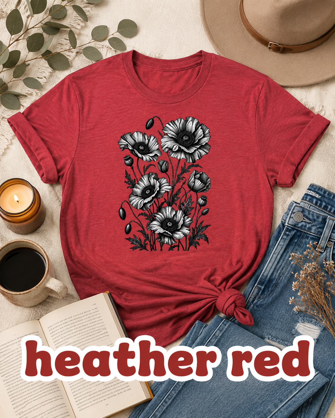 Vintage Poppy Flower T-Shirt | Botanical Floral Graphic Tee