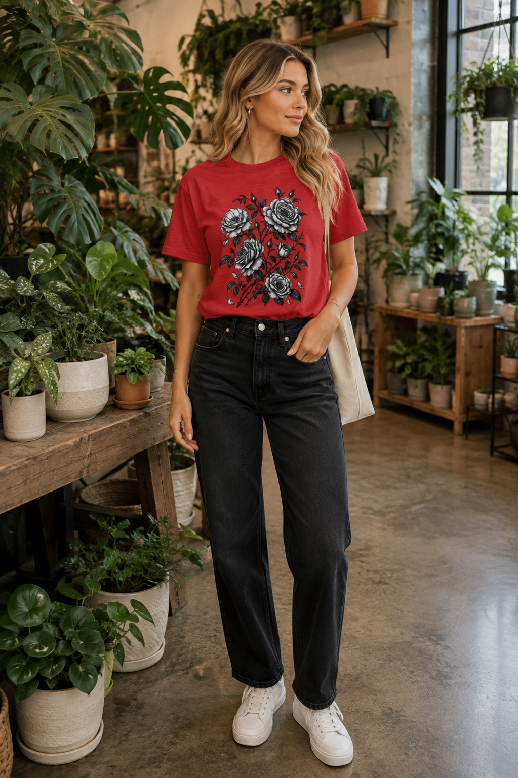 Vintage Rose T-Shirt | Black & White Botanical Floral Tee