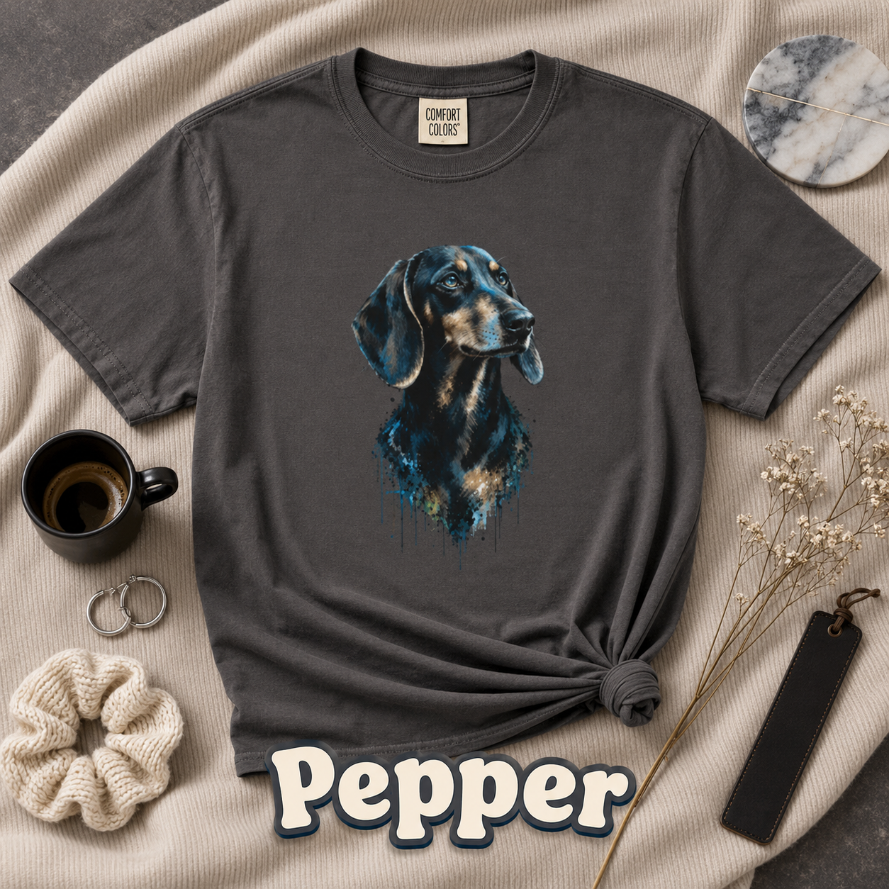 Dachshund Comfort Colors Shirt, Black and Tan Wiener Dog Graphic Tee, Artistic Dog Portrait T-Shirt, Gift for Dachshund Lovers