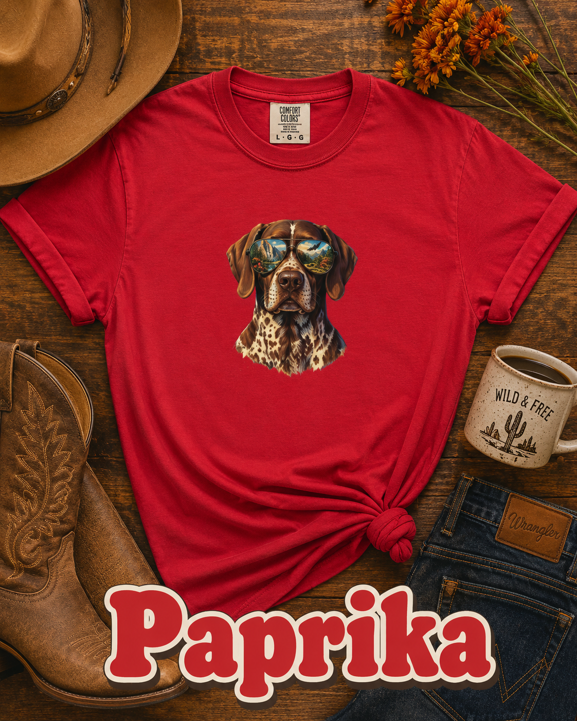 Adventure German Shorthaired Pointer Graphic T-Shirt | Scenic Aviator Dog Lover Tee | Outdoors & Hunting Dog Shirt