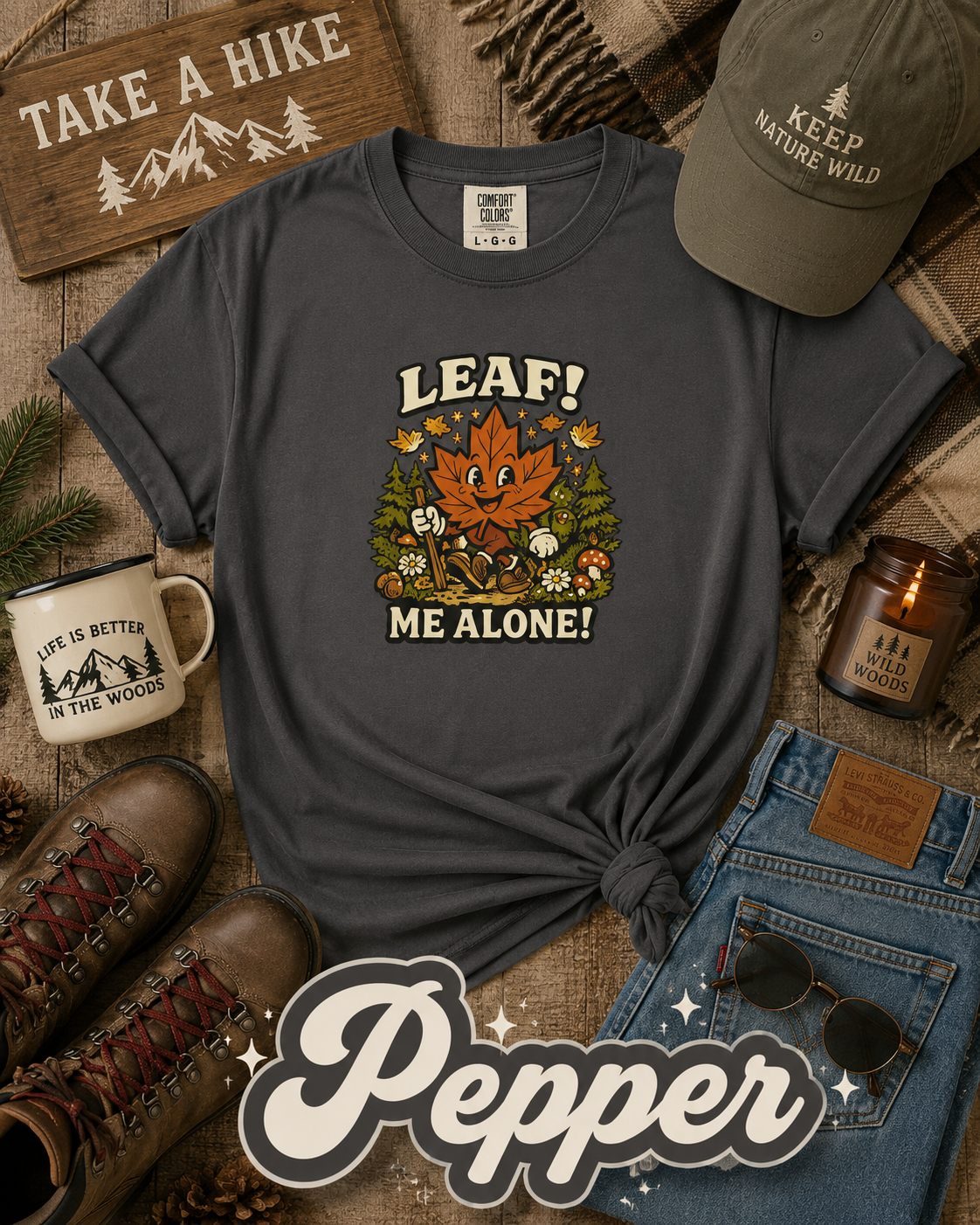 Leaf Me Alone Funny Fall Hiking Graphic T-Shirt