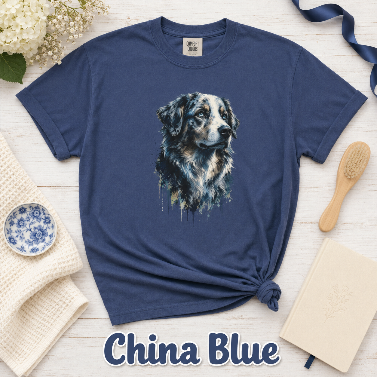 Australian Shepherd Shirt, Aussie Dog Graphic Tee, Dog Lover Gift, Artistic Pet Portrait T-Shirt, Western Farm Dog Comfort Colors Tee