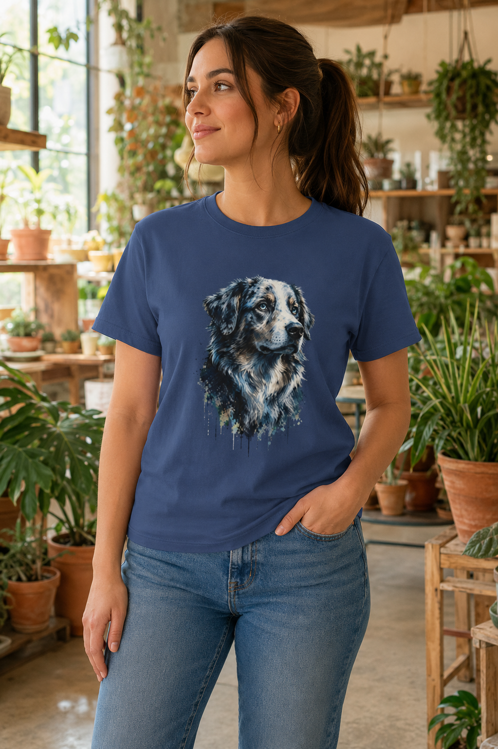 Australian Shepherd Shirt, Aussie Dog Graphic Tee, Dog Lover Gift, Artistic Pet Portrait T-Shirt, Western Farm Dog Comfort Colors Tee