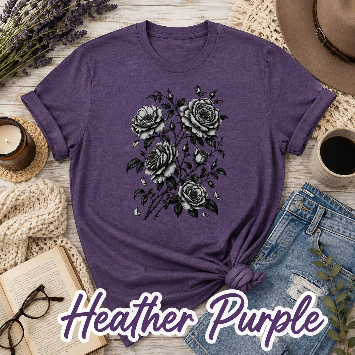 Vintage Rose T-Shirt | Black & White Botanical Floral Tee