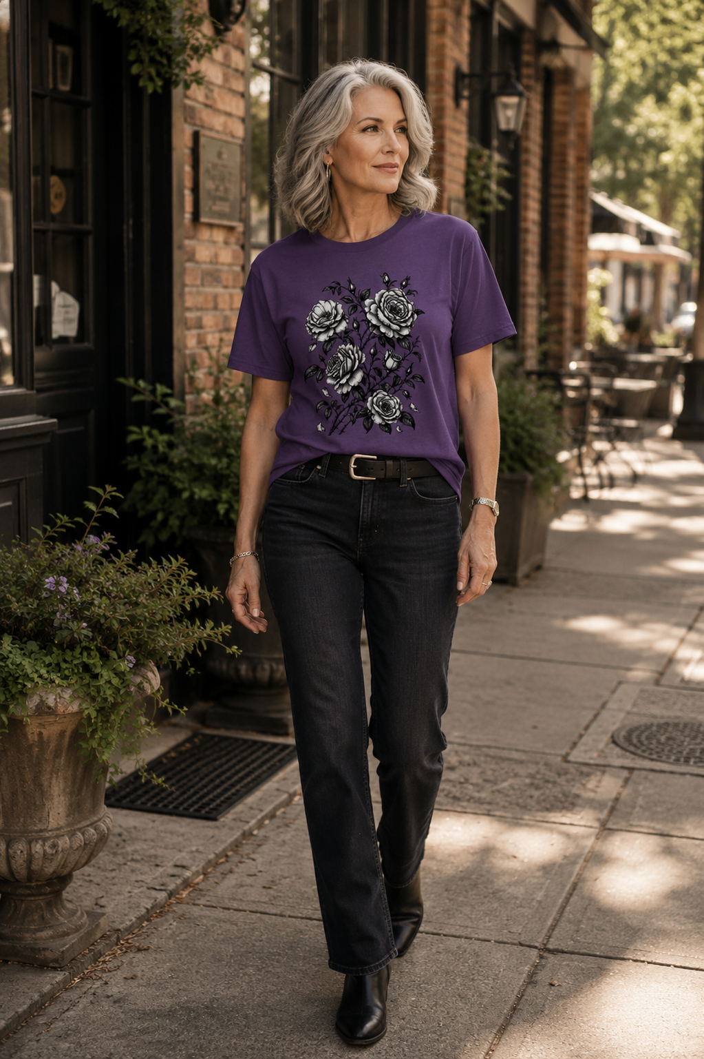 Vintage Rose T-Shirt | Black & White Botanical Floral Tee