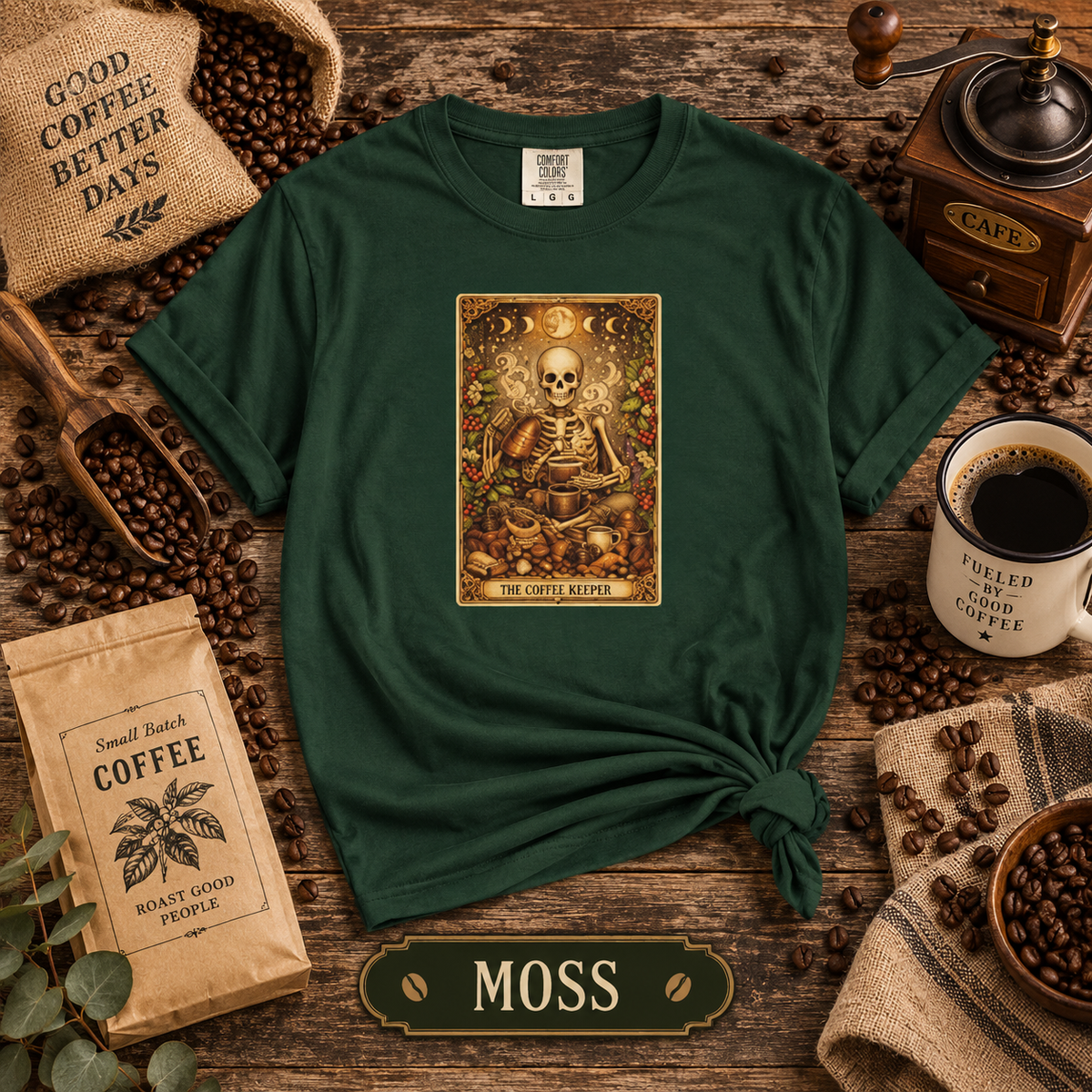 The Coffee Brewer Skeleton Tarot Card Graphic T-Shirt
