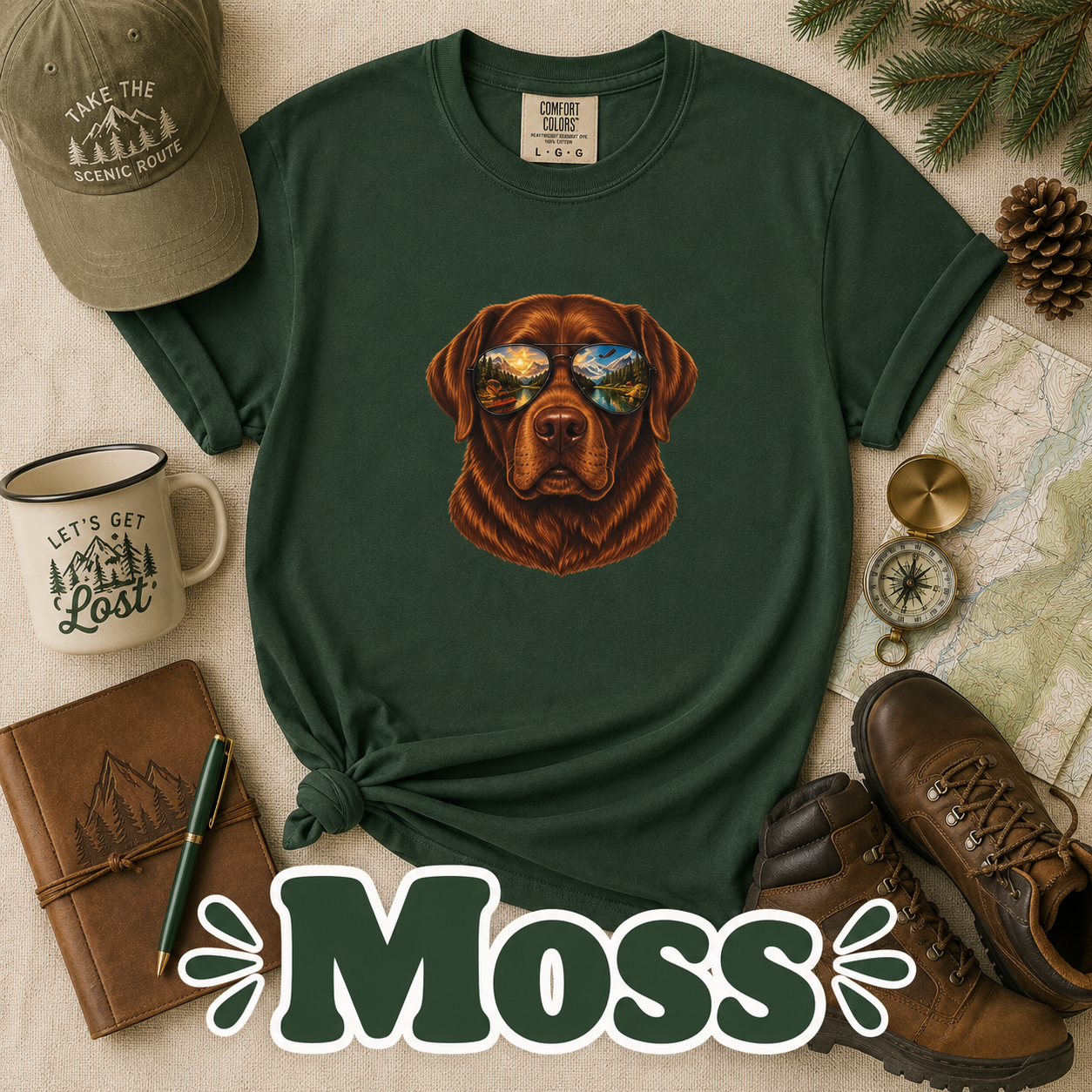 Chocolate Labrador Retriever Shirt, Dog with Sunglasses Tee, Lab Lover Gift, Adventure Dog Shirt, Hiking Tee, Comfort Colors