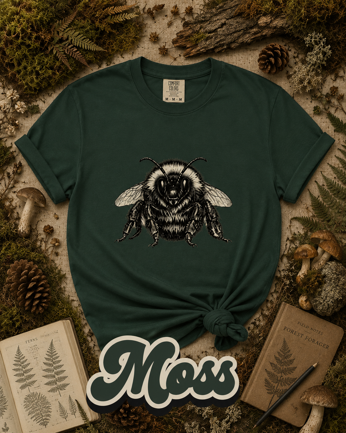 Vintage Bumblebee Botanical Illustration Graphic T-Shirt