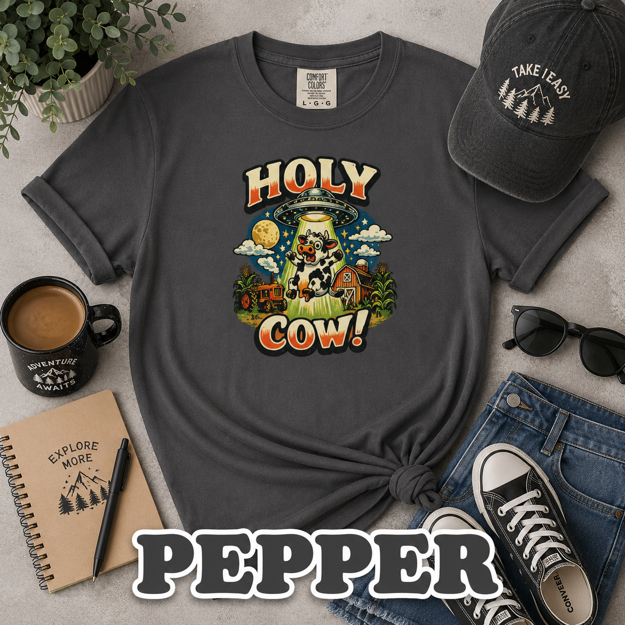 Holy Cow! Funny Cow T-Shirt | Comfort Colors® 1717 Retro Farm Graphic Tee