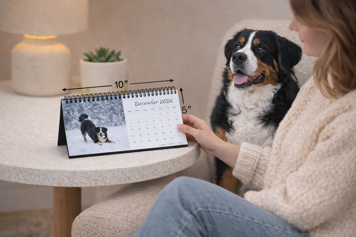 Bernese Mountain Dog 2026 Desk Calendar | Cozy 10x5 Standing Dog Calendar
