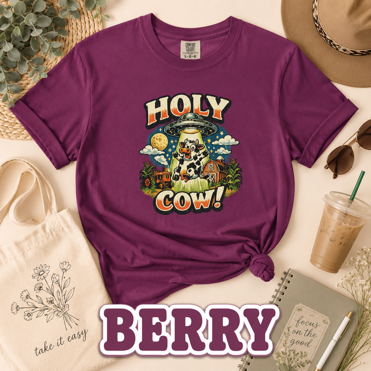 Holy Cow! Funny Cow T-Shirt | Comfort Colors® 1717 Retro Farm Graphic Tee
