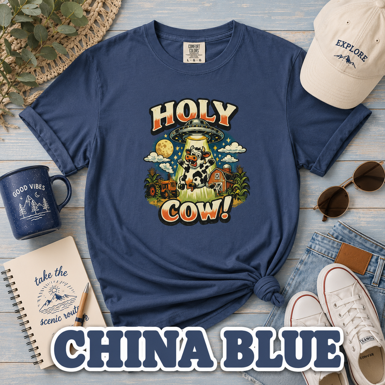 Holy Cow! Funny Cow T-Shirt | Comfort Colors® 1717 Retro Farm Graphic Tee