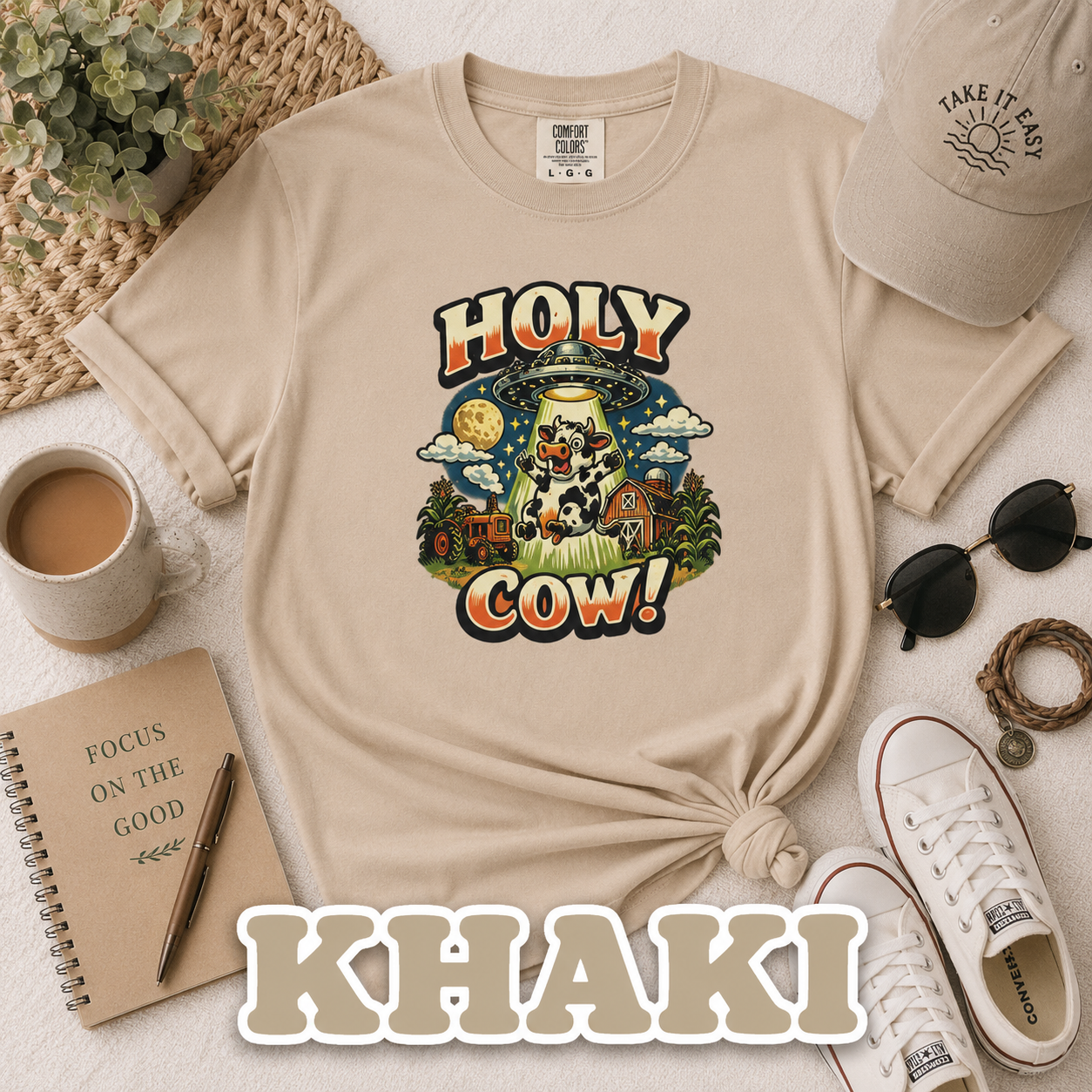 Holy Cow! Funny Cow T-Shirt | Comfort Colors® 1717 Retro Farm Graphic Tee