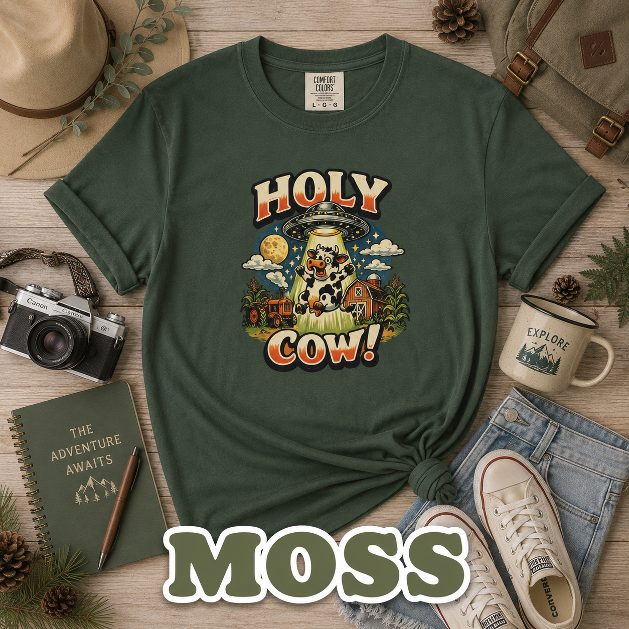 Holy Cow! Funny Cow T-Shirt | Comfort Colors® 1717 Retro Farm Graphic Tee