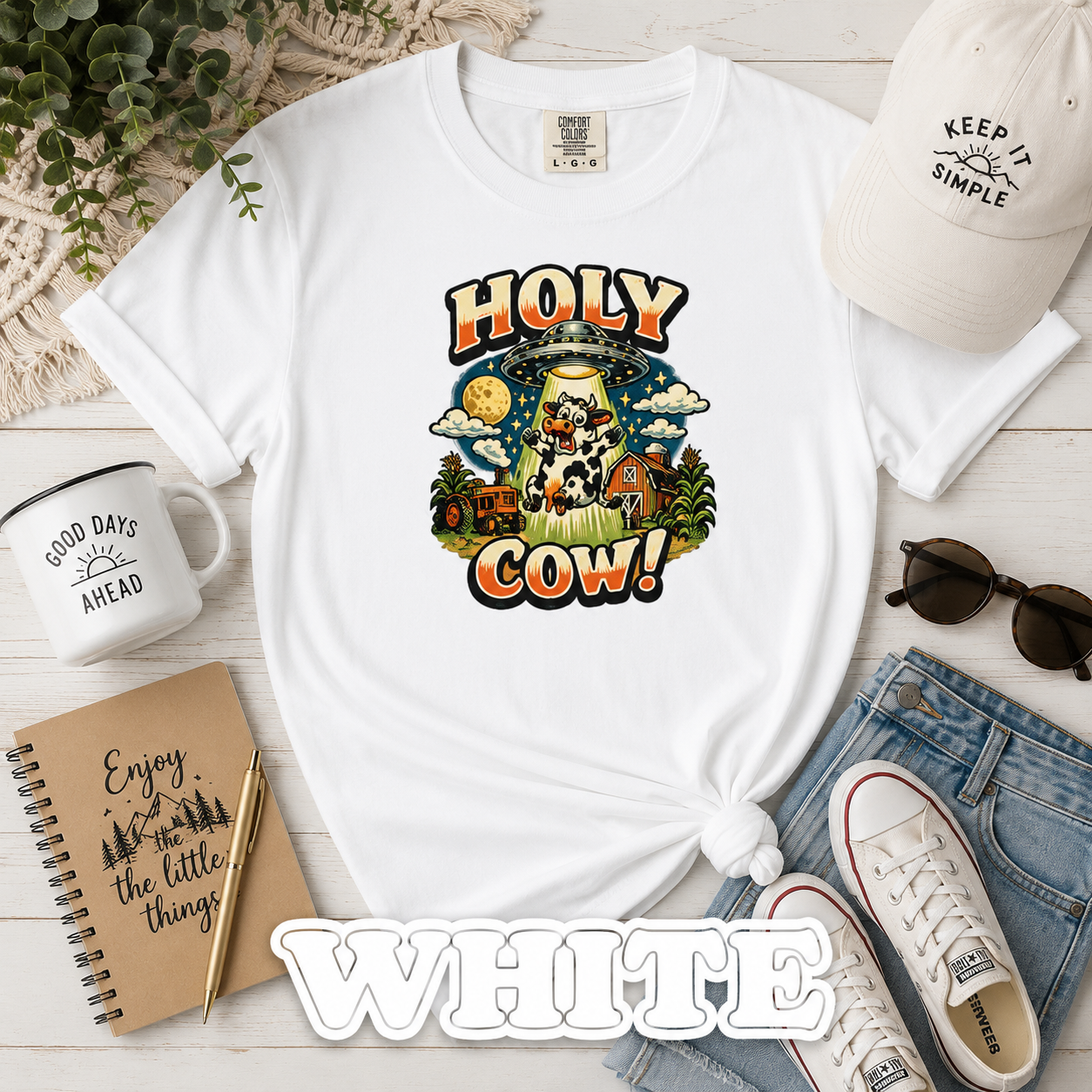 Holy Cow! Funny Cow T-Shirt | Comfort Colors® 1717 Retro Farm Graphic Tee